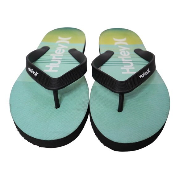 Hurley Men's Flip Flops Slides Teal and Black Sandals Breakwater Size 10 - Picture 2 of 5